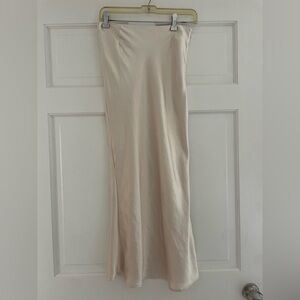 Champagne colored slip midi/maxi skirt with one side slit